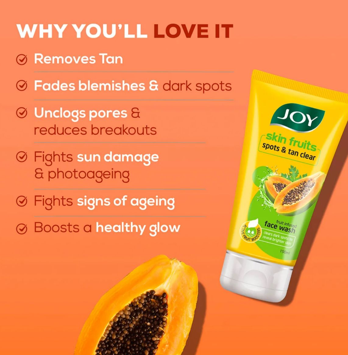 Joy Skin Fruits Spots & Tan Clear Face Wash 150ml x2 - Image 3