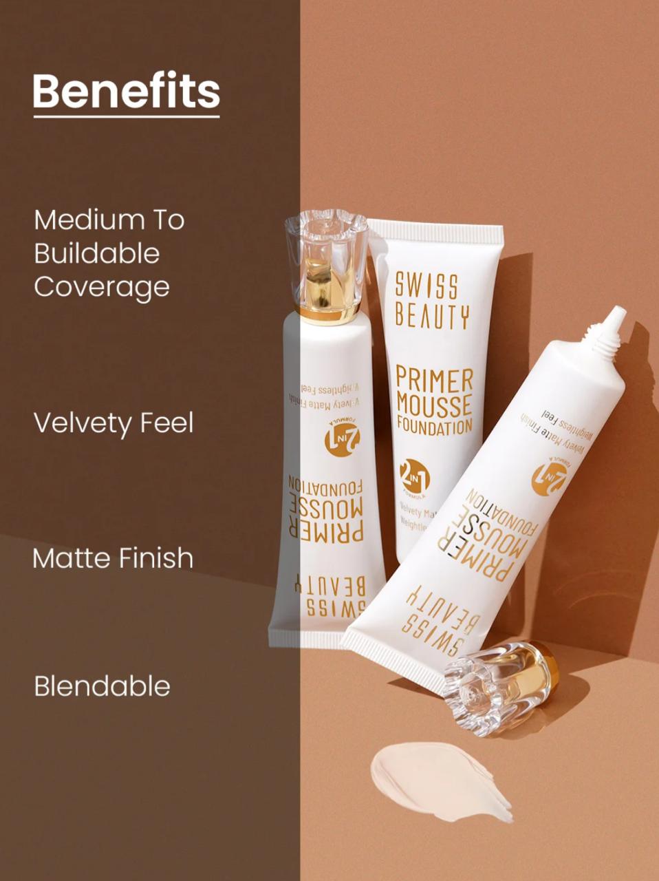 Swiss Beauty Primer Mousse Foundation (01 White-Ivory) - Image 5