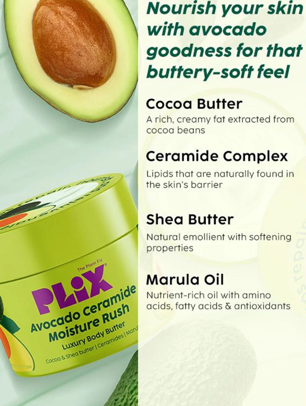 PLIX Avocado Ceramide Moisture Rush Luxury Body Butter, 200g - Image 3