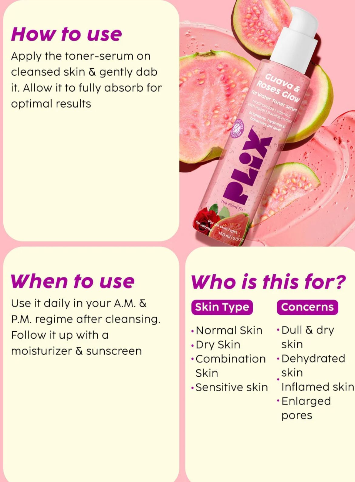 PLIX Guava & Roses Glow Fat Water Toner Serum - Image 3