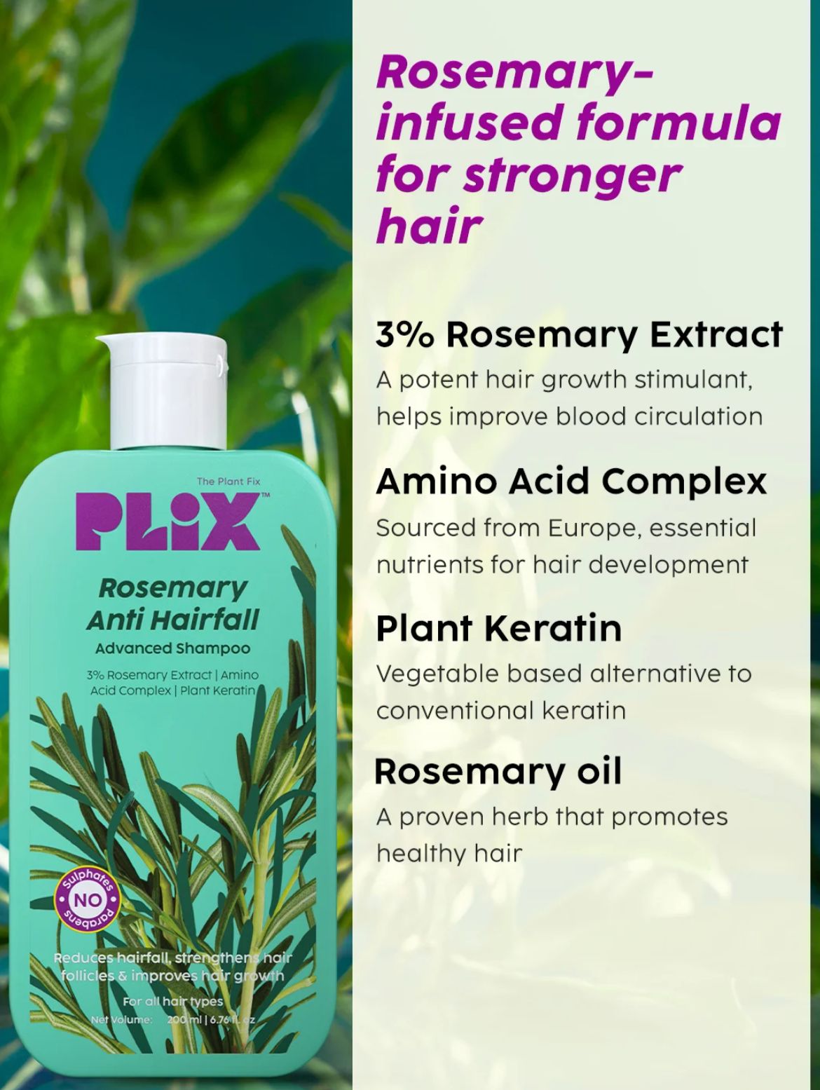 PLIX Rosemary Anti-Hair Fall Advanced Shampoo - Image 3